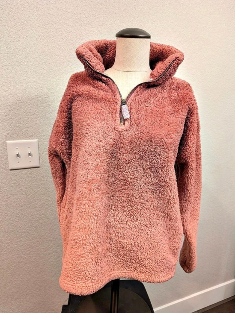 Simply Southern Sherpa Quarter Zip Pullover Pink Size L Cozy Warm